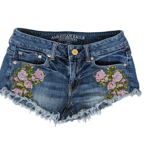 American Eagle Outfitters Pants - American Eagle Floral Embroidered Cut Off Shorts 2